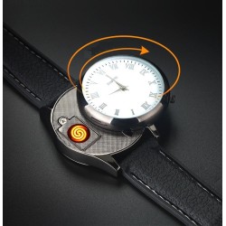 Metalowy zegarek męski - ładowalny - USB - z zapalniczką bezpłomieniowąZegarki