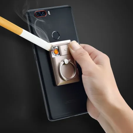 2 i 1 universell telefonhållare - med tändare - justerbar ring - USB-laddning