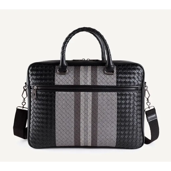 Sac à bandoulière élégant - porte-documents d'affaires - cuir véritable tressé - grande capacité