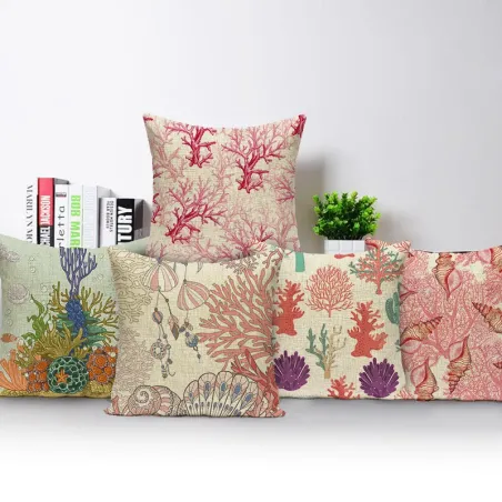 Housse de coussin déco - océan / vie marine / corail - 40 cm * 40 cm - 45 cm - 45 cm