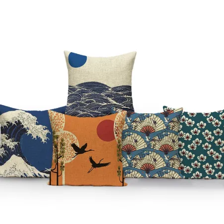 Fundas de cojinesFunda de cojín decorativa - acuarelas - montañas - estampado olas del mar - 40 cm * 40 cm - 45 cm * 45 cm