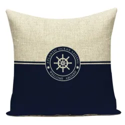 Housse de coussin bleu déco - mer - boussole - ancre - bateau - motifs marins - 40 cm * 40 cm - 45 cm * 45 cm