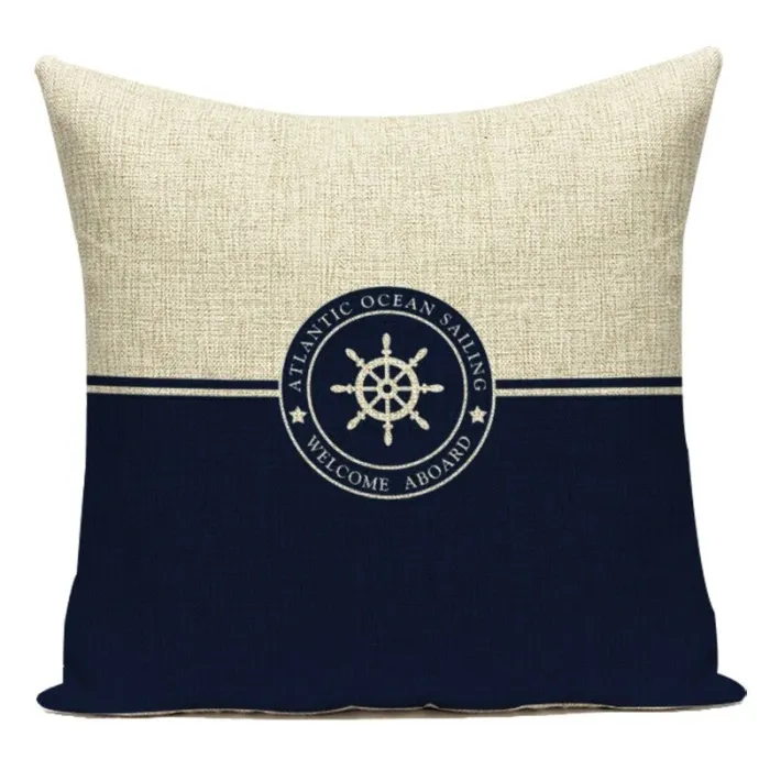 Housse de coussin bleu déco - mer - boussole - ancre - bateau - motifs marins - 40 cm * 40 cm - 45 cm * 45 cm
