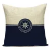 Housse de coussin bleu déco - mer - boussole - ancre - bateau - motifs marins - 40 cm * 40 cm - 45 cm * 45 cm