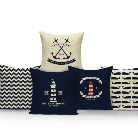 Housse de coussin déco - mer - compas bleu - ancre - marine - bateau - 40 cm * 40 cm - 45 cm * 45 cm