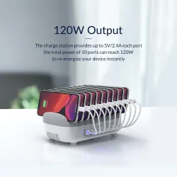 TitularesORICO - Cargador USB de 10 puertos - estación de acoplamiento - con soporte - 120W 5V2.4A*10