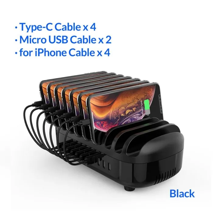 TitularesORICO - Cargador USB de 10 puertos - estación de acoplamiento - con soporte - 120W 5V2.4A*10