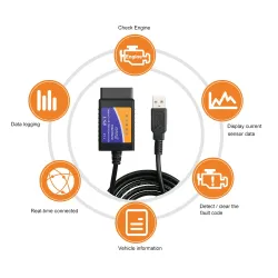OBDII OBD2 automatisk kodelesing via USB - les feilmelding - diagnose - ELM327 ELM 327
