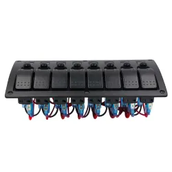 InterruptoresPanel de interruptores estanco con LED y fusibles - 8 canales - para coche - barco - camper