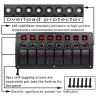 InterruptoresPanel de interruptores estanco con LED y fusibles - 8 canales - para coche - barco - camper