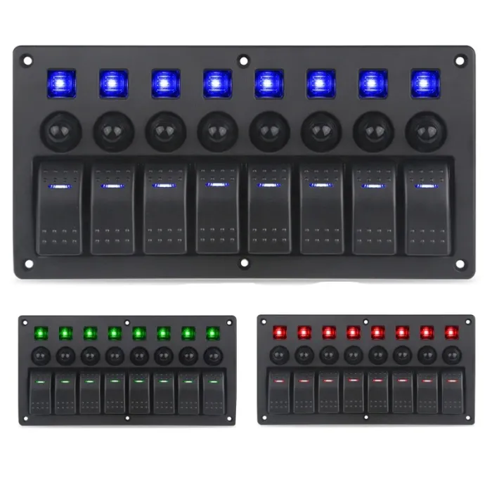 Panneau de commande étanche avec LED et fusibles - 8 canaux - pour voiture - bateau - camping-car