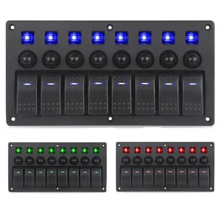 Waterproof switch panel with LED and fuses - 8-channels - for car - boat - camperSwitches