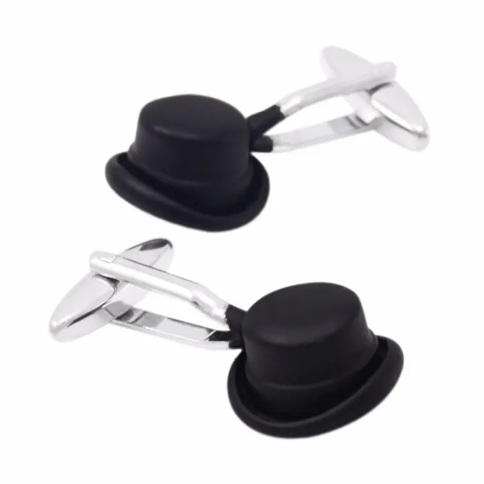 Boutons de manchette mode - chapeau noir