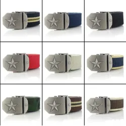 Metallspenne med stjerne - militær lerretsrem - unisex