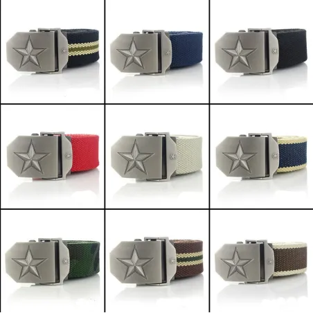 Metallspenne med stjerne - militær lerretsrem - unisex