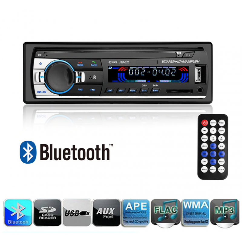 Auto-rádio Bluetooth - áudio digital - MP3 - FM - USB - AUX - 12V