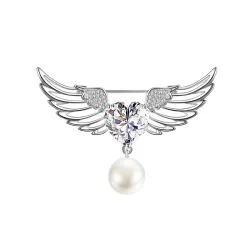 BrochesBroche de lujo - alas de ángel - corazón de cristal - perla