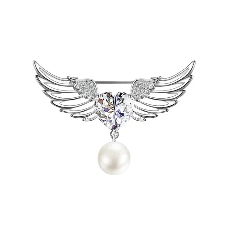 Luksuriøs broche - englevinger - krystalhjerte - perle