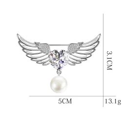 BrochesBroche de lujo - alas de ángel - corazón de cristal - perla