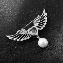 BrochesBroche de lujo - alas de ángel - corazón de cristal - perla