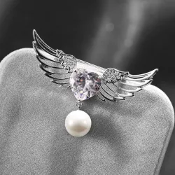 BrochesBroche de lujo - alas de ángel - corazón de cristal - perla