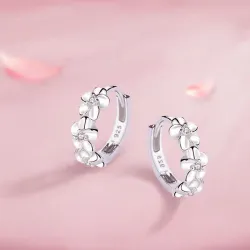 Boucles d'oreilles petites rondes - fleurs / zircone - argent 925