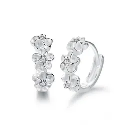 Boucles d'oreilles petites rondes - fleurs / zircone - argent 925