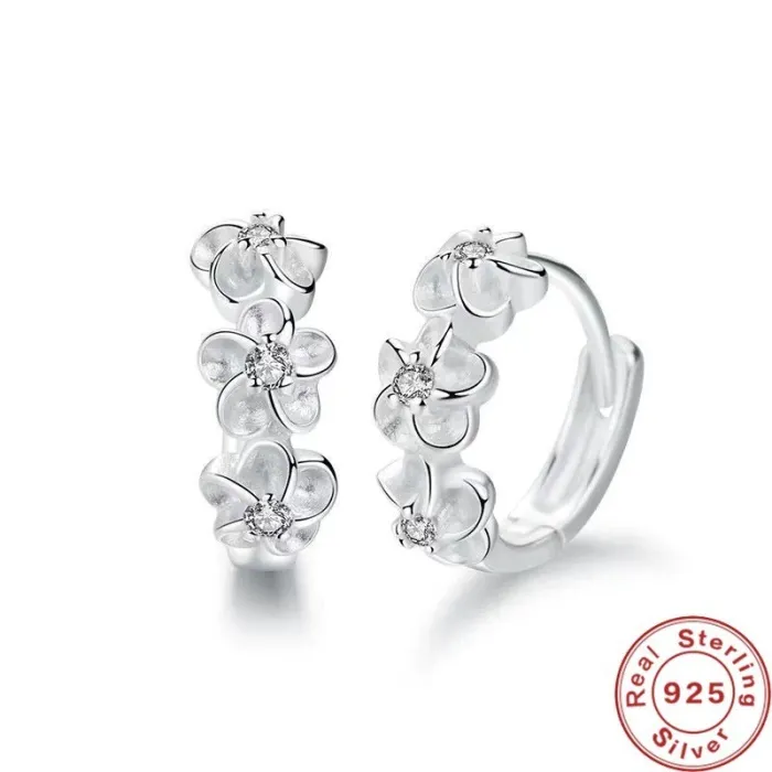 Orecchini tondi piccoli - fiori / zirconi - Argento sterling 925