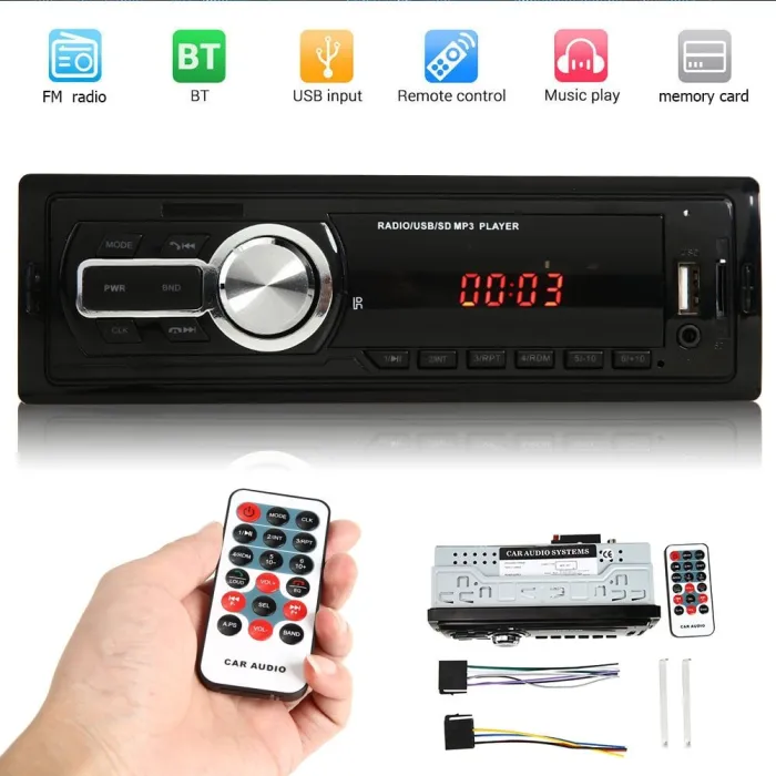 Autoradio Bluetooth - 1 DIN - USB - RCA - FM - MP3 - AUX - avec télécommande