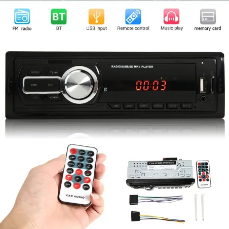 Autoradio Bluetooth - 1 DIN - USB - RCA - FM - MP3 - AUX - avec télécommande