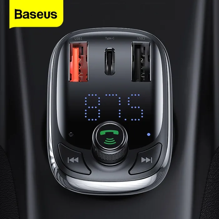 Baseus - bilsender - hurtigoplader - Bluetooth - dual USB - type-C