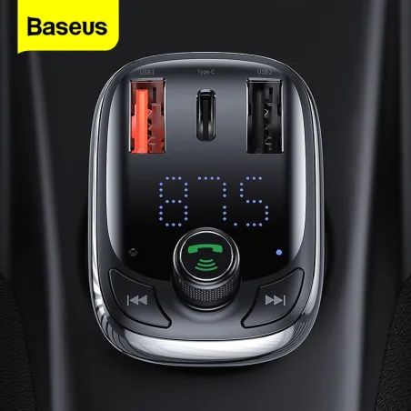 Baseus - bilsender - hurtigoplader - Bluetooth - dual USB - type-C