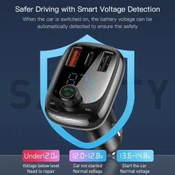 Baseus - bilsender - hurtiglader - Bluetooth - dobbel USB - type-C