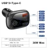 Baseus - bilsender - hurtiglader - Bluetooth - dobbel USB - type-C