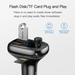 Baseus - bilsender - hurtiglader - Bluetooth - dobbel USB - type-C