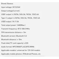 Baseus - bilsender - hurtiglader - Bluetooth - dobbel USB - type-C