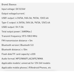 Baseus - car transmitter - quick charger - Bluetooth - dual USB - type-CFM transmitters