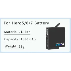 1680mAh li-ion batteri - med oplader - til GoPro Hero 5/6/7