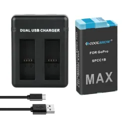 Batteria agli ioni di litio da 1600 mAh - ricaricabile - con caricatore - per GoPro Hero Max