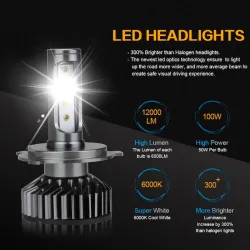 Zdatt LED-lys - H1 H4 H7 H8 H9 H11 HB3 9005 9006 - billyspærer - 12000LM 100W 6000K 12V