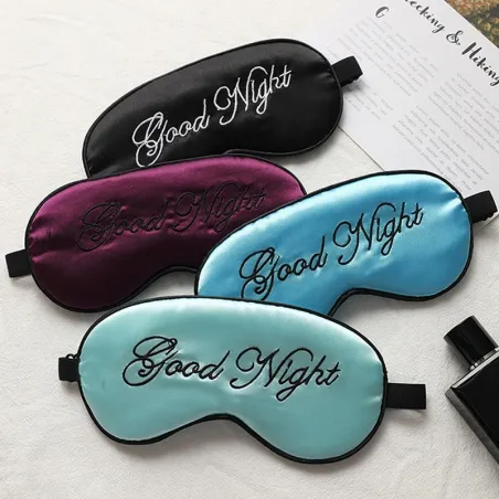 Sleeping eye mask - side - "Good Night" print - silkki