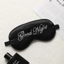 Sleeping eye mask - side - "Good Night" print - silkki