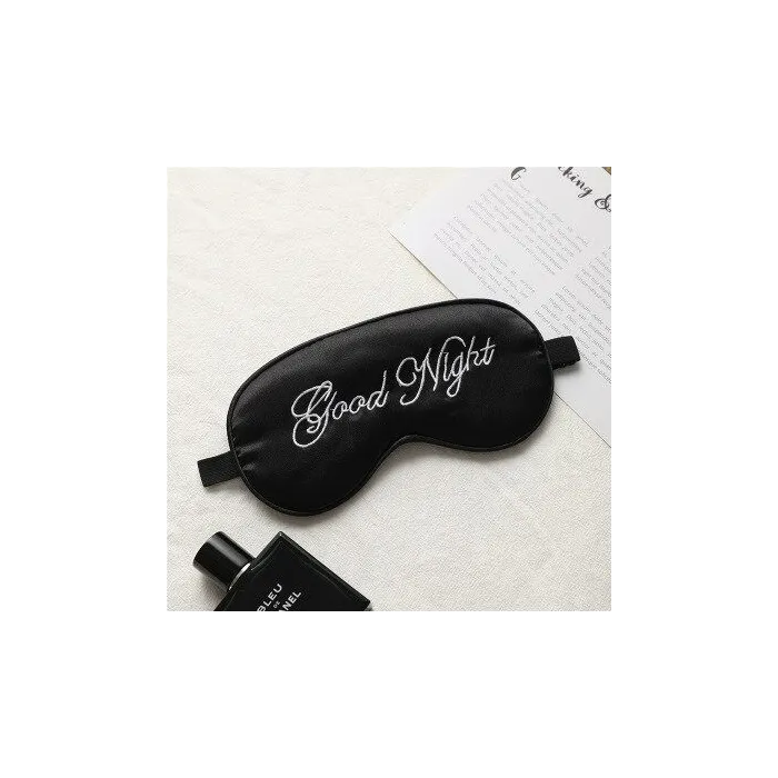 Sleeping eye mask - side - "Good Night" print - silkki