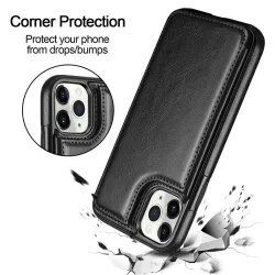 Retro kortholder - telefon cover cover - læder flip cover - mini pung - til iPhone - sort
