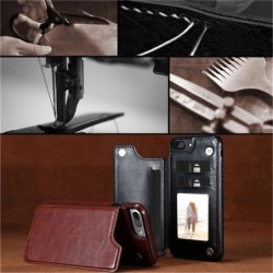Portacarte retrò - cover per telefono - flip cover in pelle - mini portafoglio - per iPhone - nero