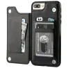 Retro kortholder - telefon cover cover - læder flip cover - mini pung - til iPhone - sort