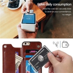 Porte-cartes rétro - étui pour téléphone - étui à rabat en cuir - mini portefeuille - pour iPhone - marron