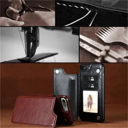 Retro kortholder - telefondekselveske - flipdeksel i skinn - mini lommebok - for iPhone - blå