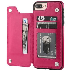 Retro kortholder - telefoncover etui - læder flip cover - mini pung - til iPhone - magenta