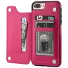 Retro korthållare - telefonfodral - flipfodral i läder - miniplånbok - för iPhone - magenta